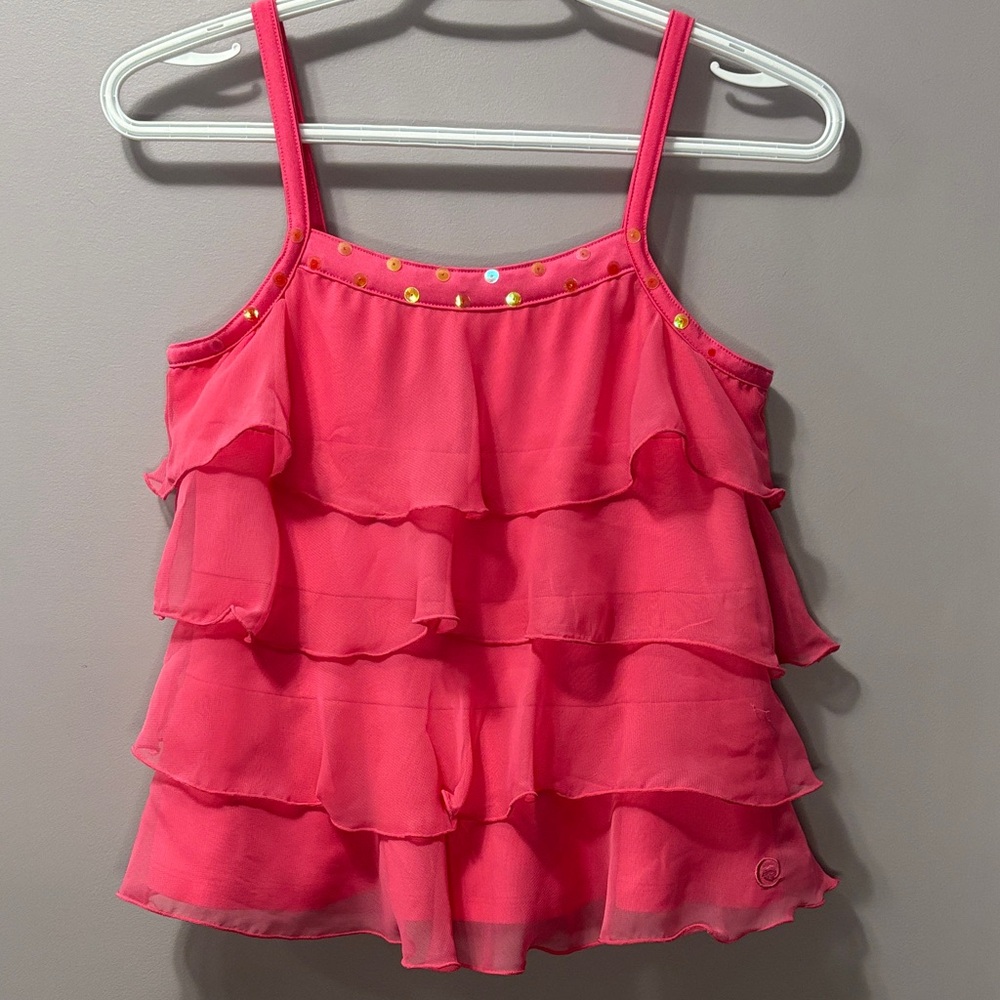 Y2K Stuff by Hilary Duff Hot Pink Ruffle Tank Top w/ Sequin Trim Youth L Women S